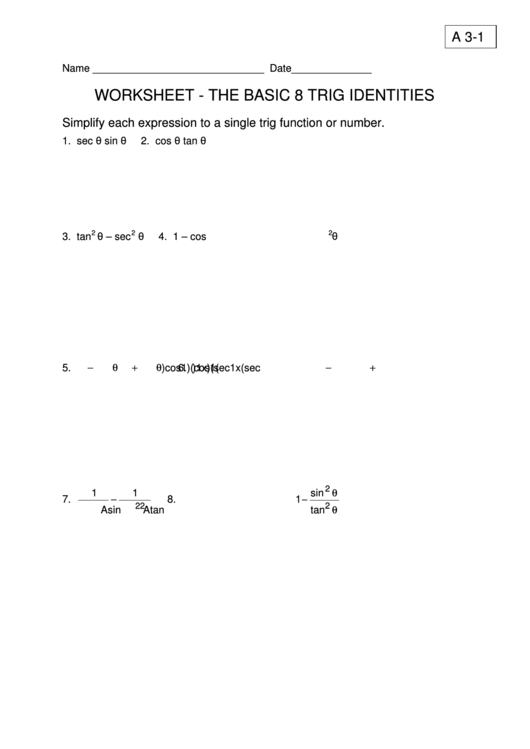 The Basic Trig Identities Worksheet Printable Pdf Download