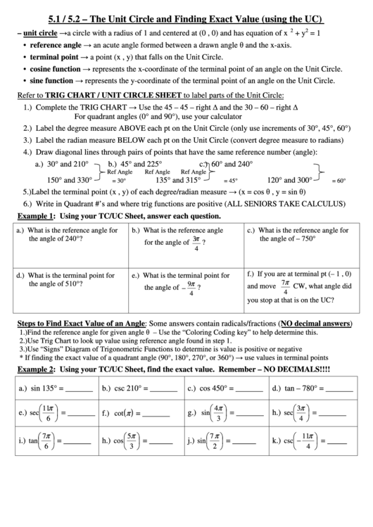 the-unit-circle-and-finding-exact-value-using-the-uc-worksheet-with-answers-printable-pdf-download