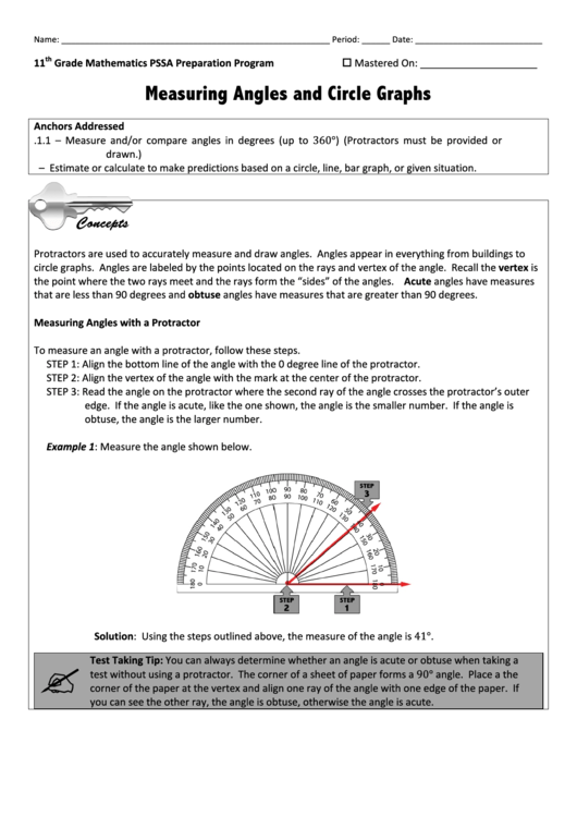 Measuring Angles And Circle Graphs Worksheet Template Printable pdf