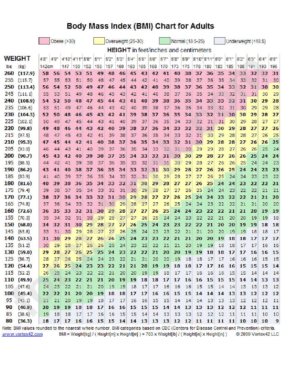 Body Mass Index - Bmi Worksheet Template