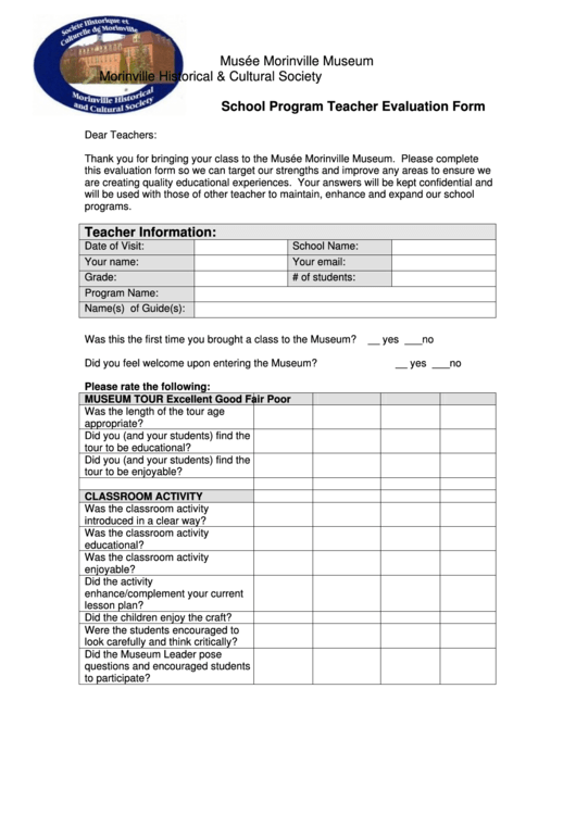 School Program Teacher Evaluation Form Printable pdf