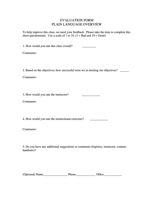 Evaluation Form Printable pdf
