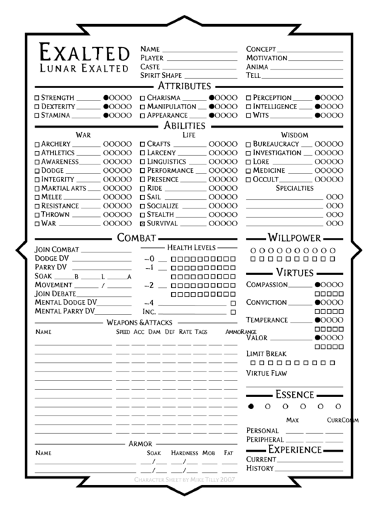 Exalted Character Sheet Printable pdf