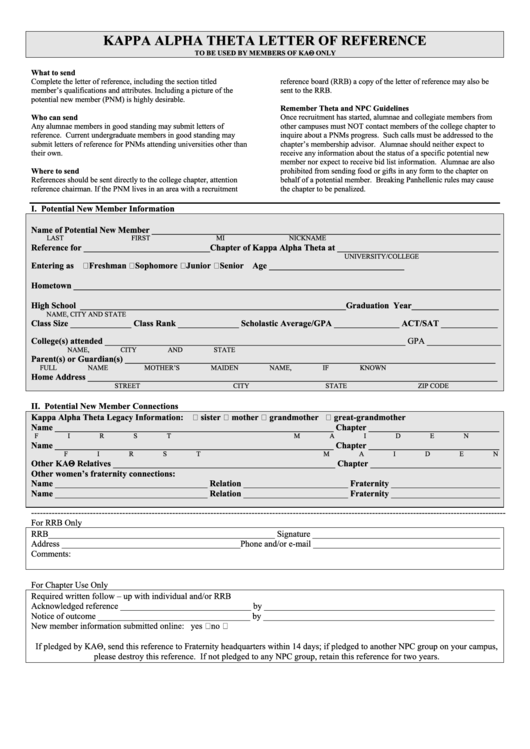 Kappa Alpha Theta Letter Of Reference Template Printable pdf