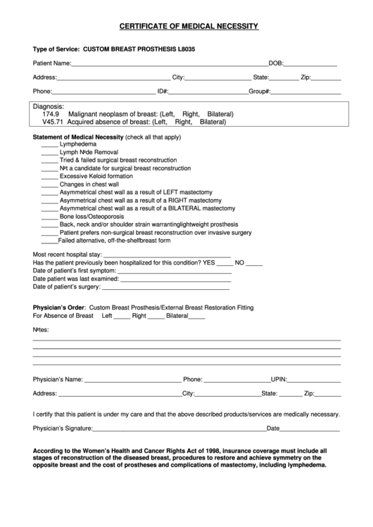 Certificate Of Medical Necessity Form Template 8782