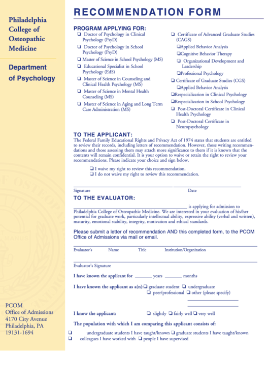 Philadelphia College Of Osteopathic Medicine Printable pdf