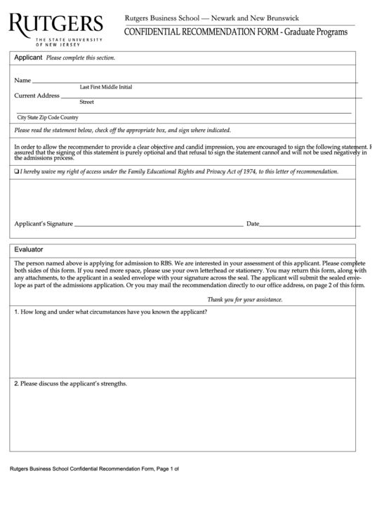 Confidential Recommendation Form Printable pdf