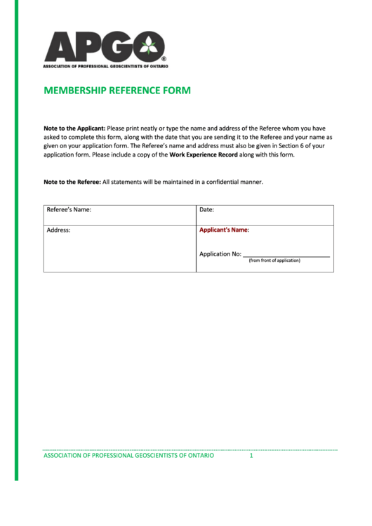 Fillable Membership Reference Form Printable pdf