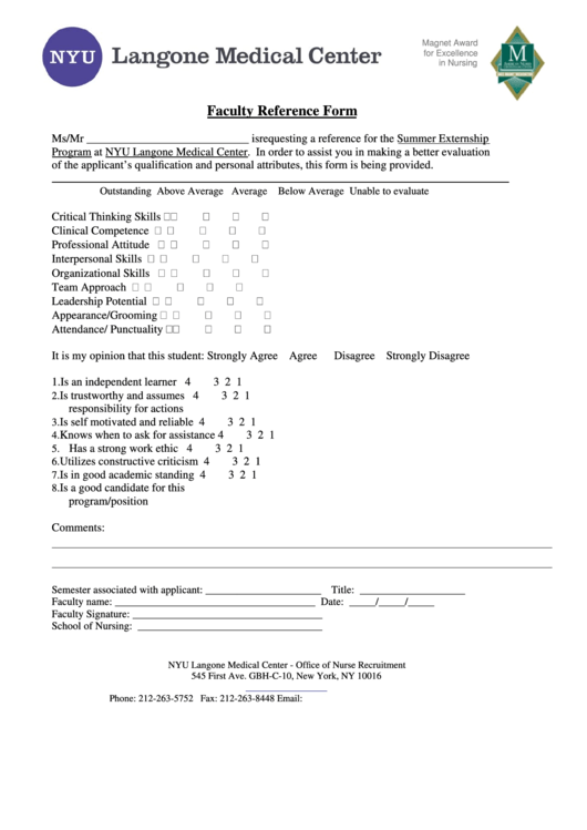 Sample Faculty Reference Form Printable pdf