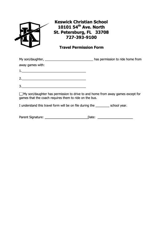 Travel Permission Form Printable pdf