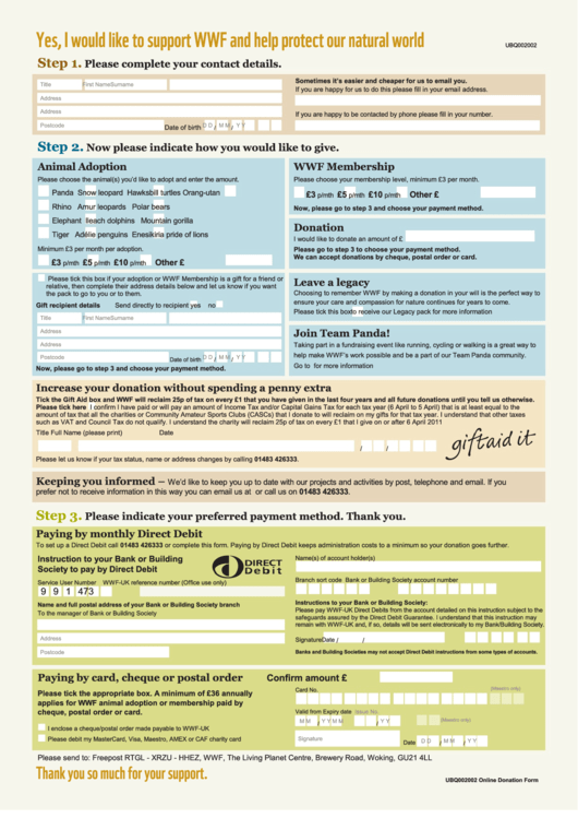 Wwf Donation Form Printable pdf