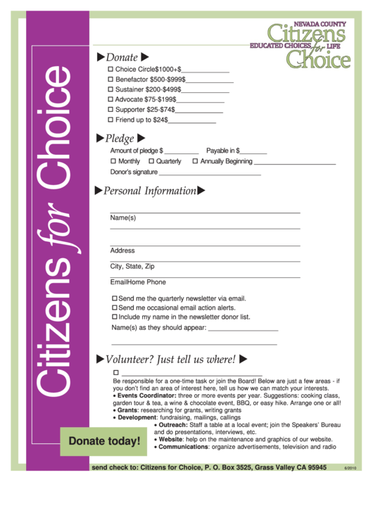 Nevada Citizens Donation Printable pdf