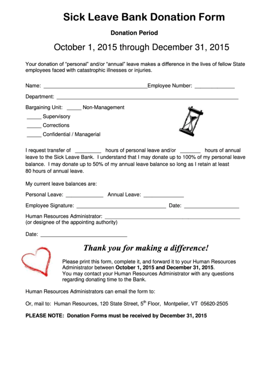 Sick Leave Bank Donation Form Printable pdf