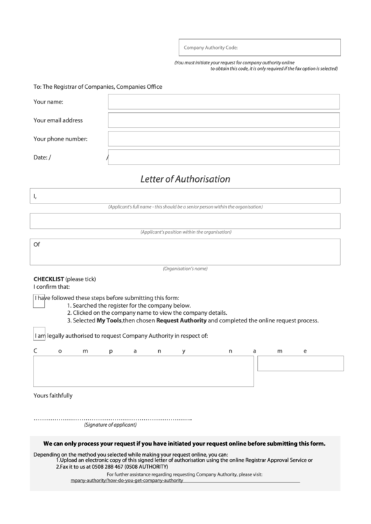 Letter Of Authorisation Printable pdf