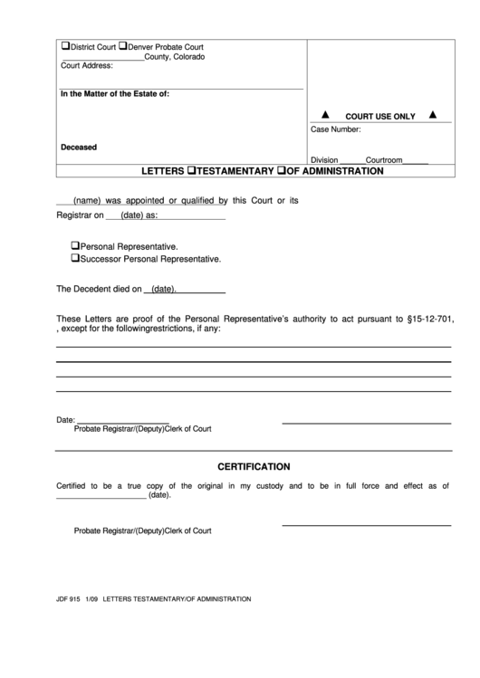 Fillable Letters Testamentary Printable pdf
