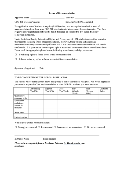 Letter Of Recommendation Printable pdf