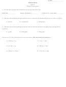 Measurement Quiz 1 "Metric Conversions Printable pdf