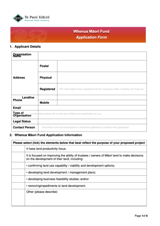 Whenua Maori Fund Application Form