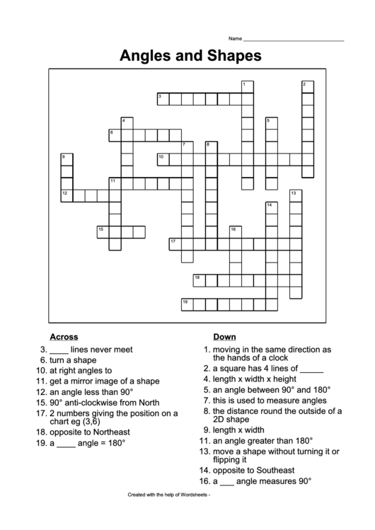 Angles And Shapes Crossword Printable pdf