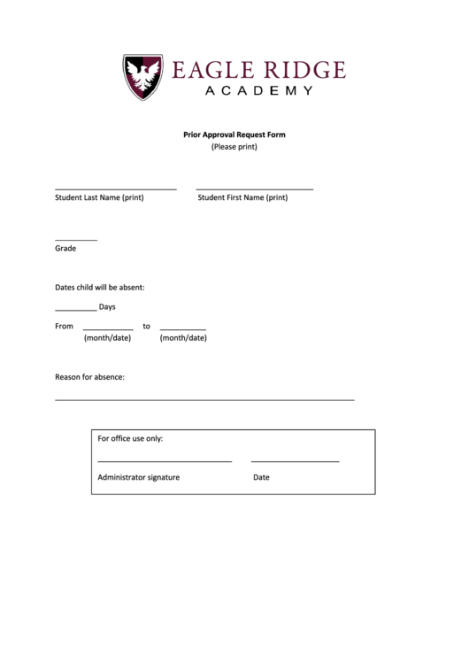 Eagle Ridge Academy Prior Approval Request Form Printable pdf