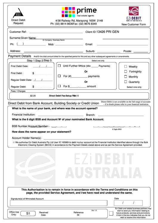Direct Debit Form Printable pdf