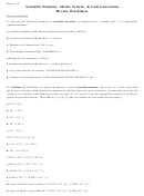 Scientific Notation, Metric System, & Unit Conversion Review Worksheet Printable pdf