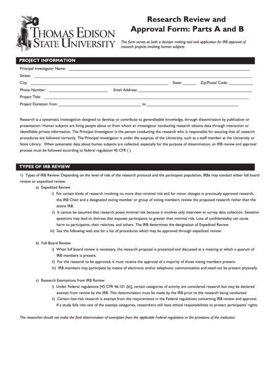 Fillable Research Review And Approval Form Printable pdf