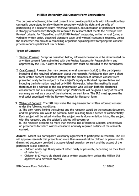 Millikin University Irb Consent Form Instructions Printable pdf