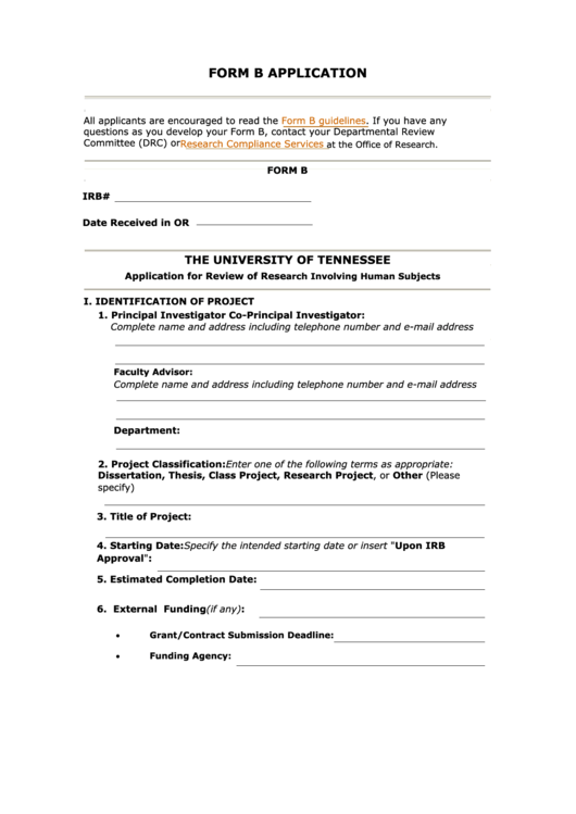 Fillable Application For Review Of Research Involving Human Subjects Printable pdf