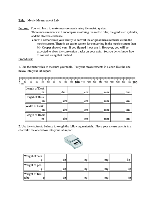 Metric Measurement Worksheet Printable pdf