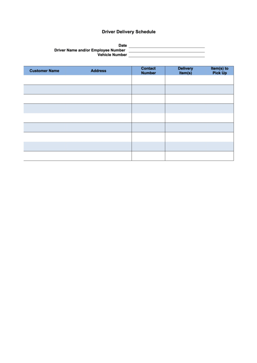 Driver Delivery Schedule Printable pdf