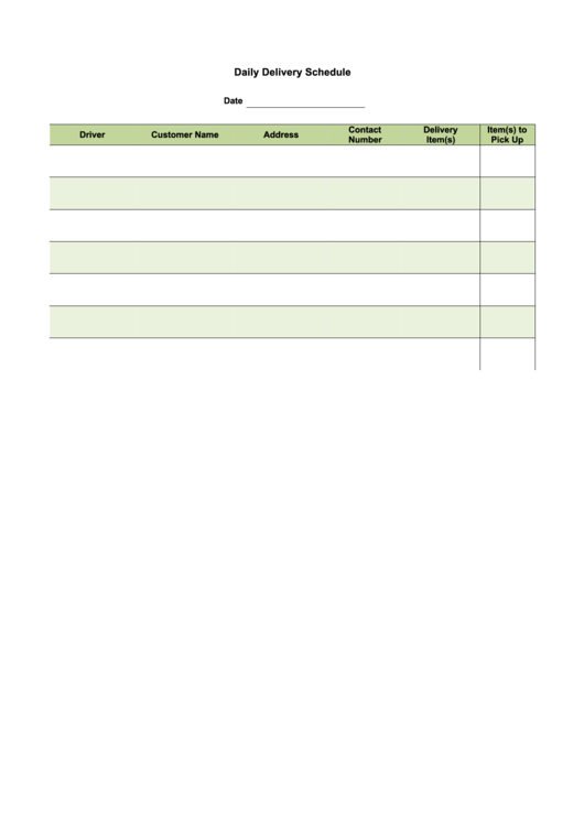 Daily Delivery Schedule Template Printable pdf