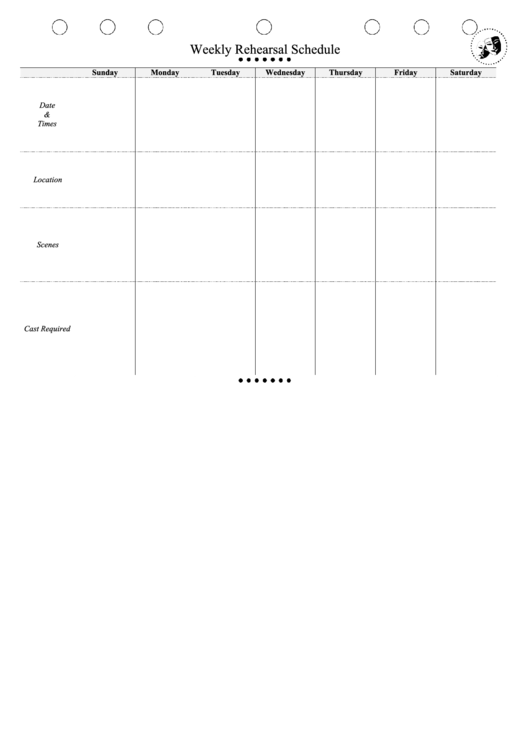Weekly Rehearsal Schedule Template Printable pdf