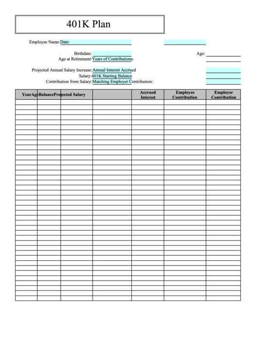 401k Plan Template Printable pdf
