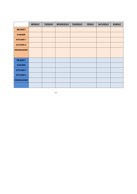 Shift Schedule Template Printable pdf