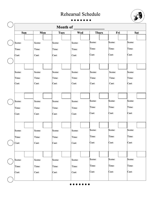 Rehearsal Schedule Monthly Printable pdf