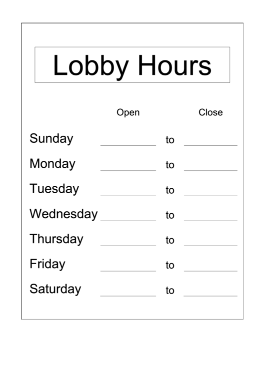 Lobby Hours Sign Template Printable pdf