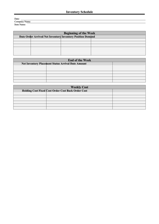 Inventory Schedule Template Printable pdf