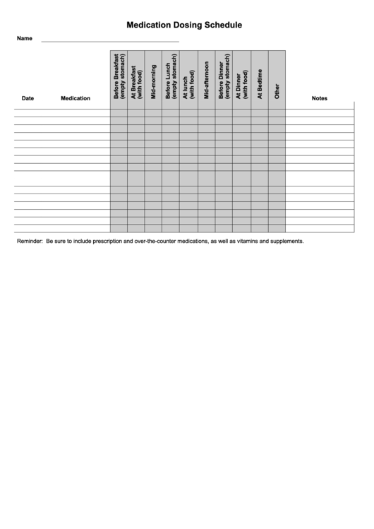 Medication Dosing Schedule Template Printable pdf