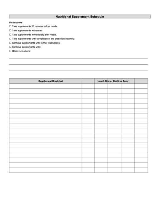 Nutritional Supplement Schedule Template Printable pdf
