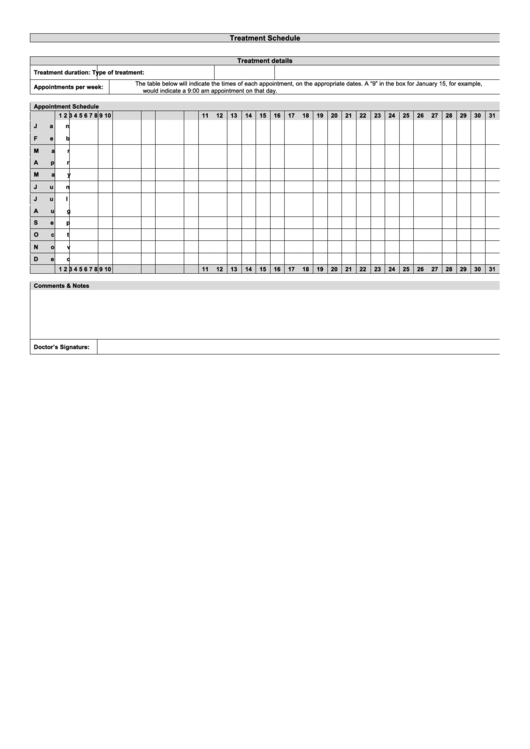Treatment Schedule Template Printable pdf