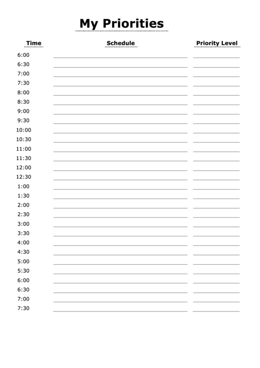 My Priorities Schedule Template Printable pdf