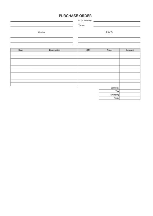 Purchase Order Template - Landscape, Lined Printable pdf