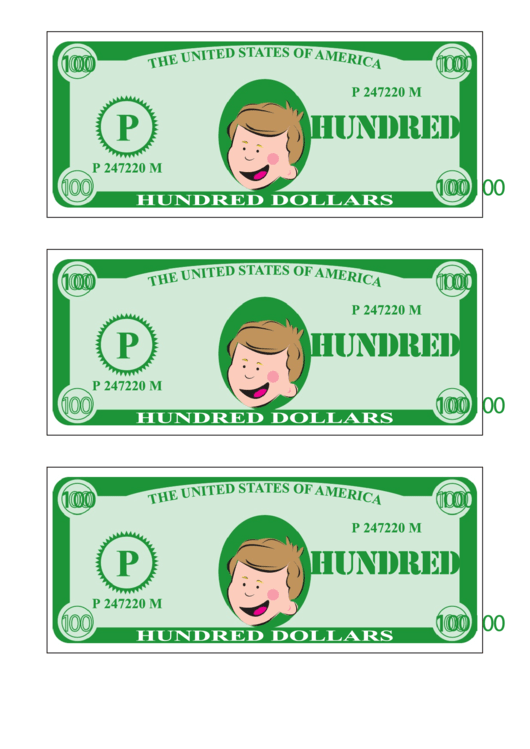 One Hundred Play-Dollar Template - Green Printable pdf