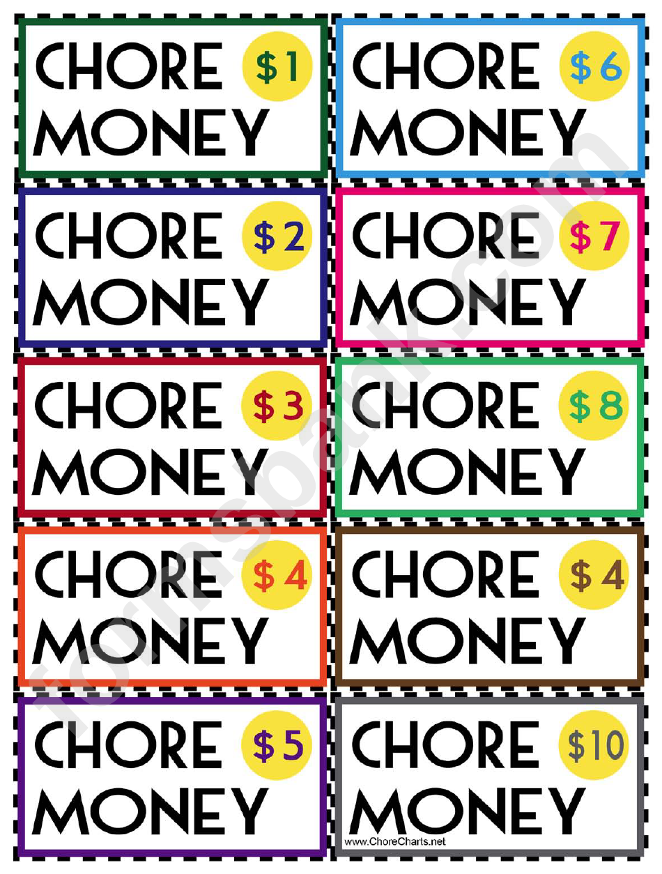 Colorful Chore Money Template