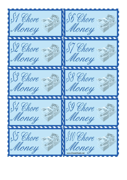 Blue Chore Money Template Printable pdf