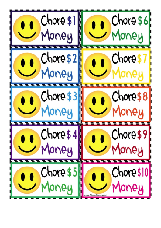 Smiley Face Chore Money Template Printable pdf