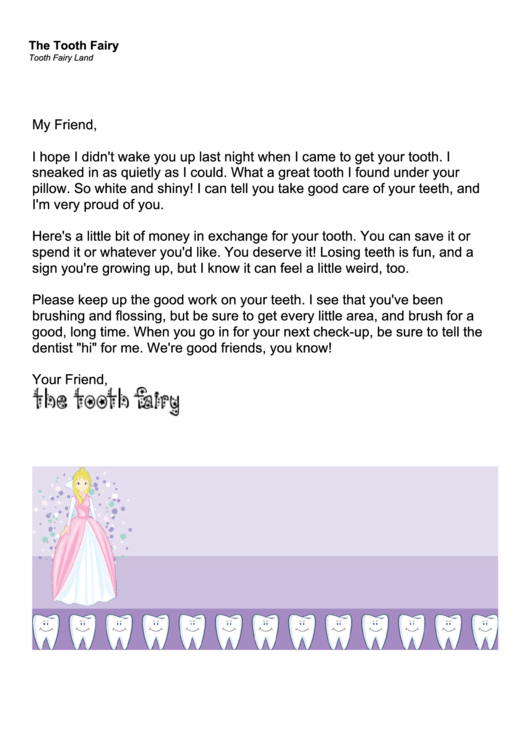 Tooth Fairy Letter Left - Money Printable pdf