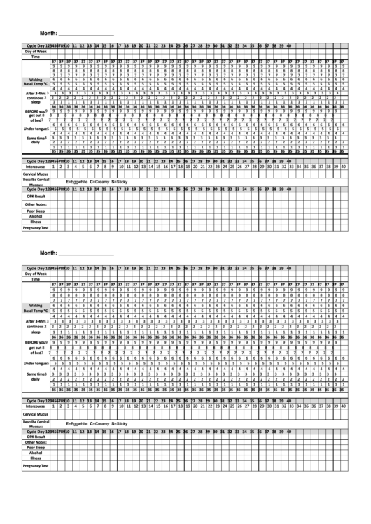 Basal Body Temperature And Cervical Mucus Chart (In Degrees Celsius) Template Printable pdf