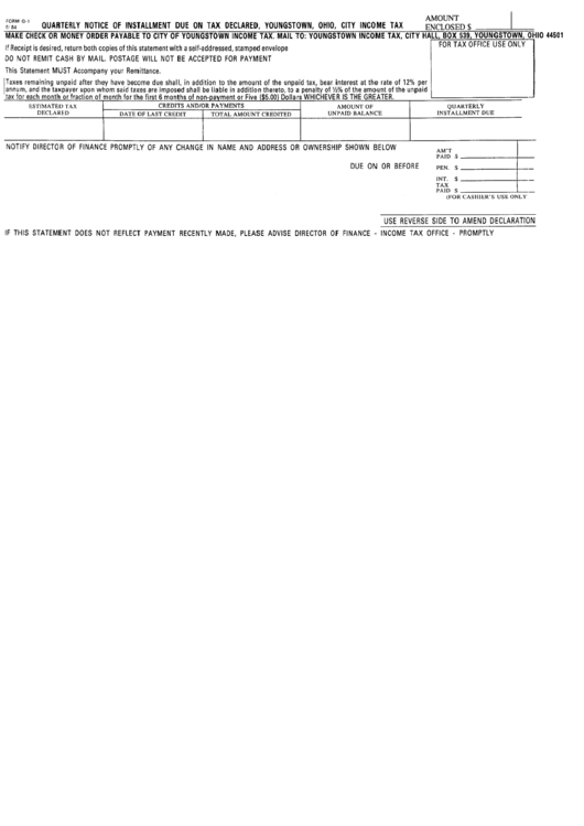 Form Q-1 - Quarterly Notice Of Installment Due On Tax Declared